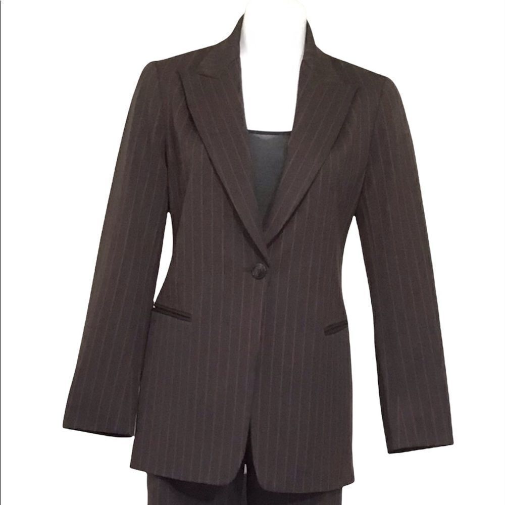 Lafayette 148 Wool Blazer Brown Red Pinstripes Single Button Blazer Size 4